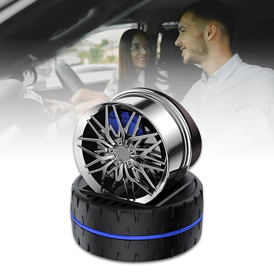 Solar Rotating Car Dashboard Air Freshener/Perfume Diffuser | Metal Body & Alloy Wheel Hub Design with Perfume Liquid for Car Interior Decoration Accessories